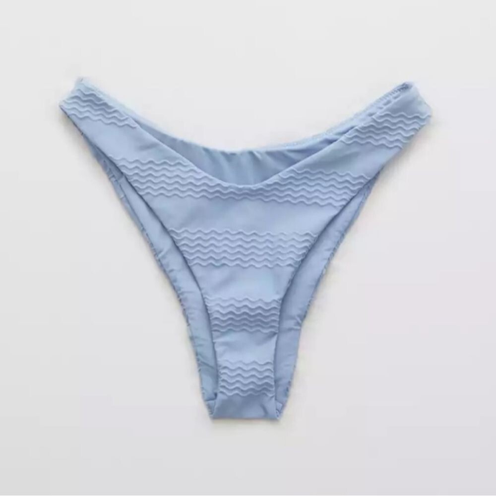 Aerie Jacquard Super High Cut Cheekiest Bikini Bottom Sz XLarge Monaco Blue NWT